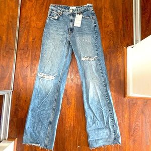 Zara Ripped Wide Leg Jean- Blue